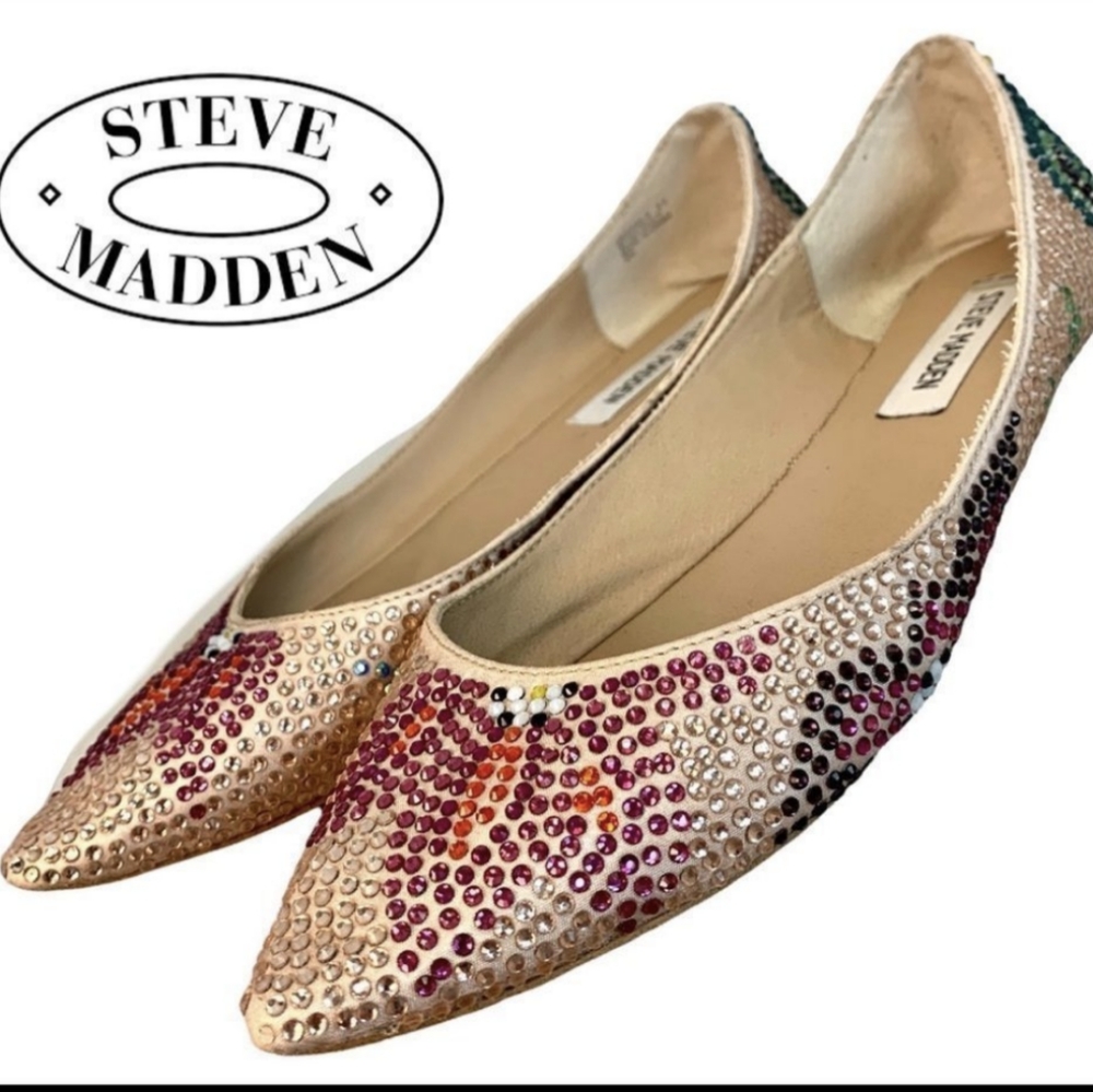 Steve Madden vegass-r blush multi rhinestone flats Sz 8.5